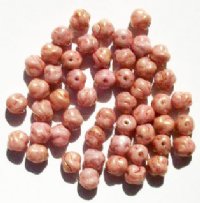 50 6mm Opaque Pink Lustre Ruffled Round Glass Beads